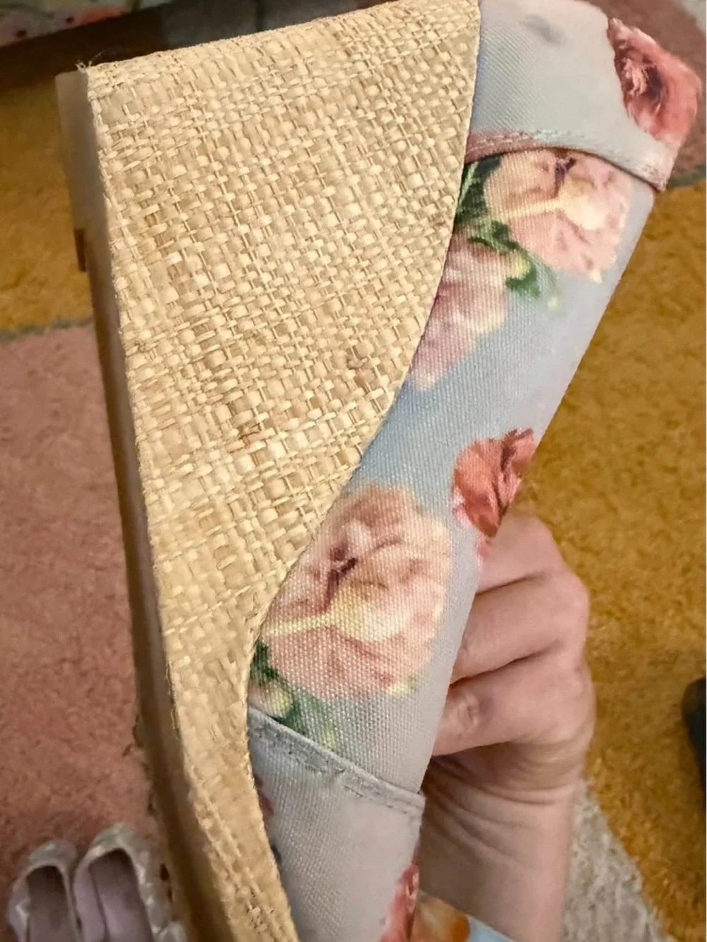 Toms Floral Open-Toe Wedges in Pink and Green